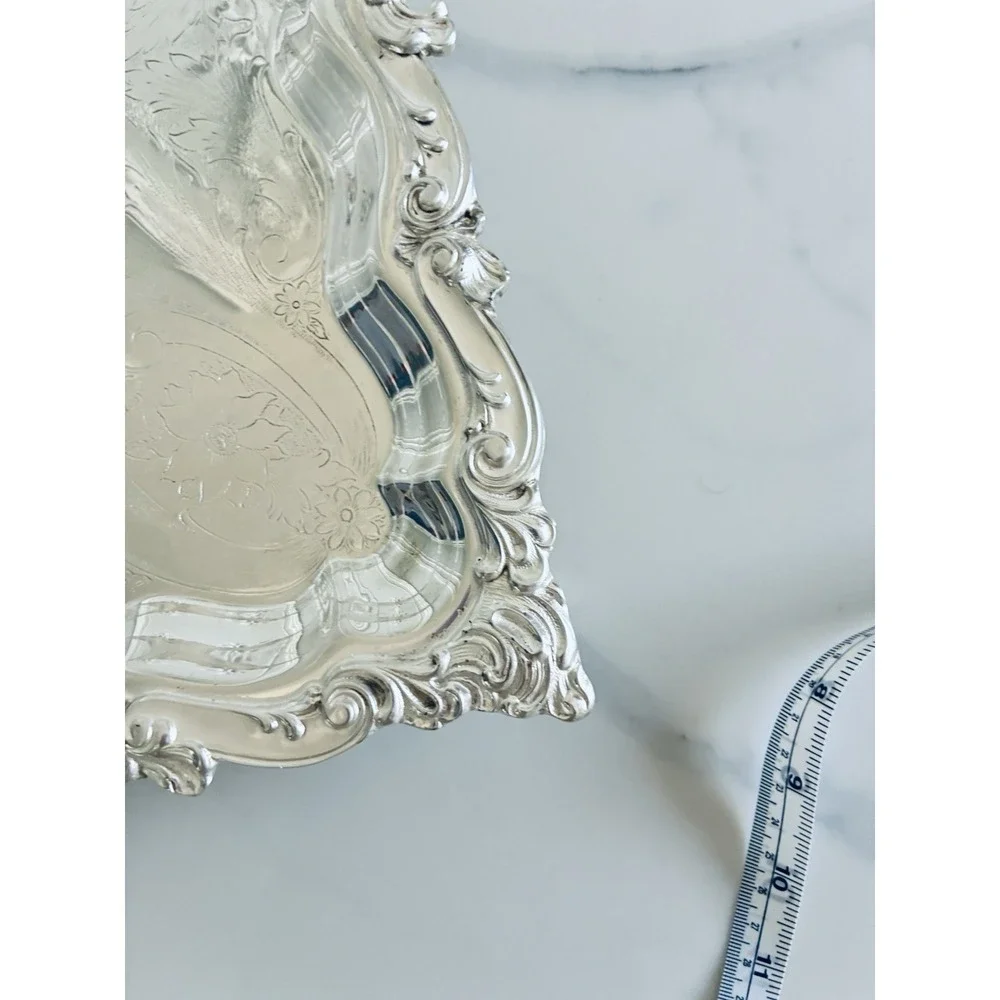 Vintage Birmingham Victorian Style Silver Plated Square Platter Trays Set Of 2